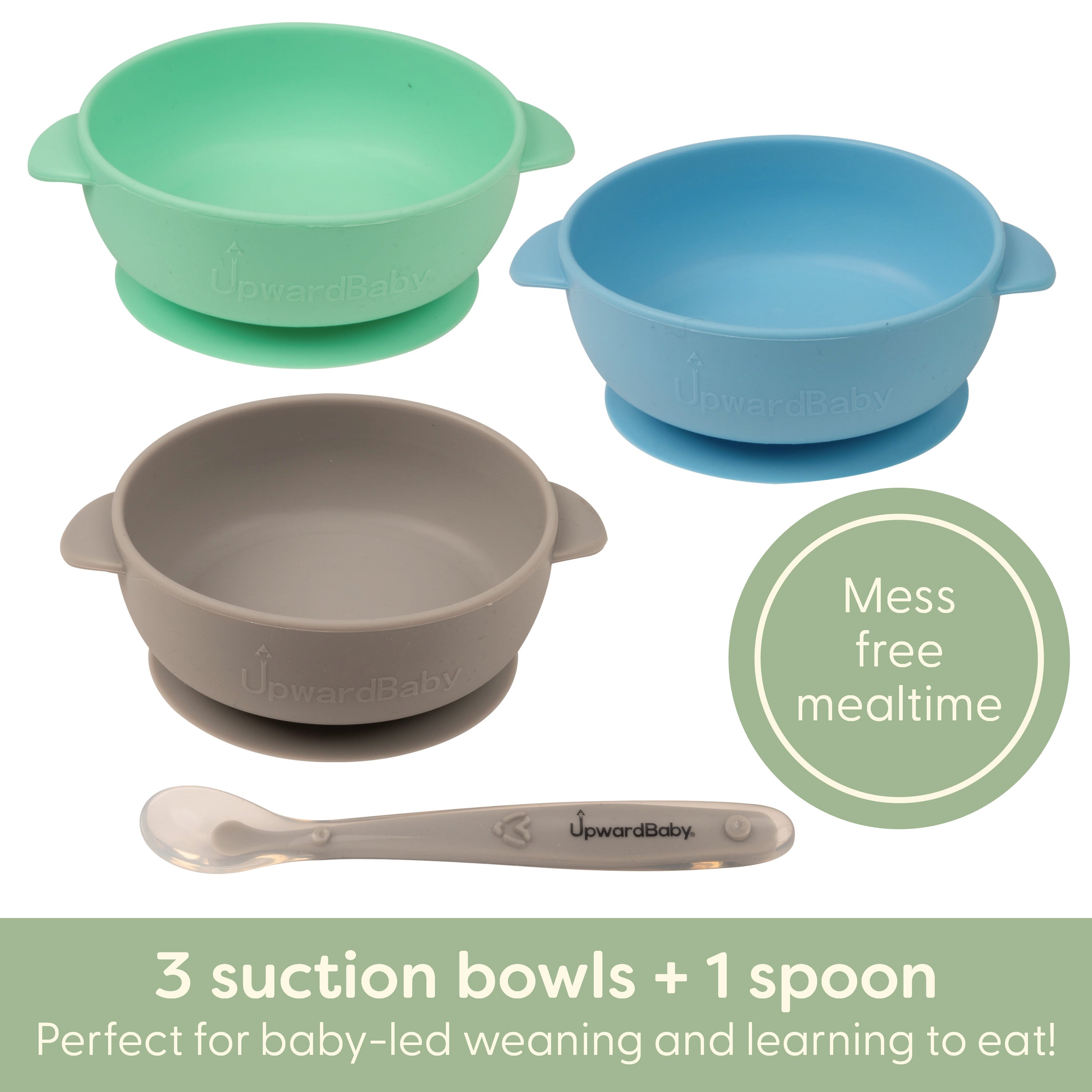 Baby Bowls with Suction - 4 Piece Silicone Set with Spoon for Babies Kids Toddlers