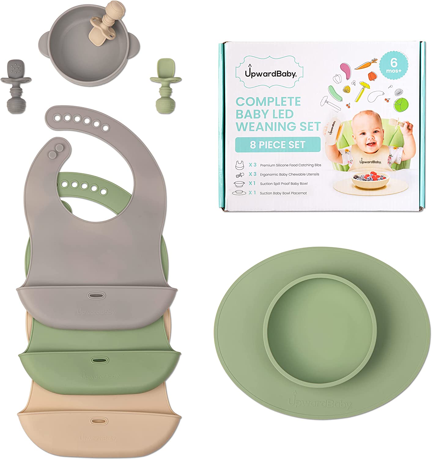 Upwardbaby Baby Spoons - Chewable LED Weaning Silicone Utensils Set for Toddlers - 3 Baby