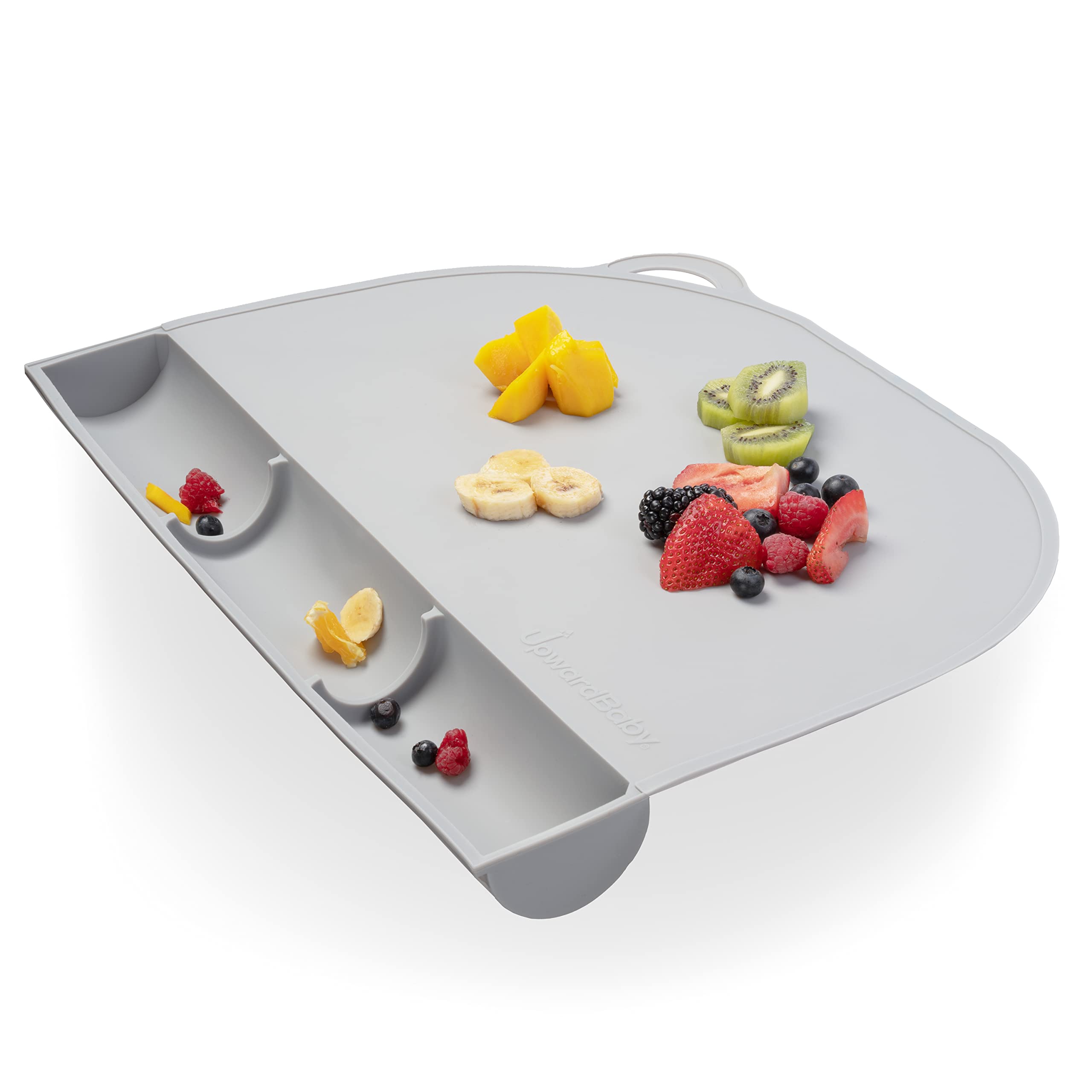 Food Catching Baby Placemat with Suction - Upwardbaby Gray Silicone Placemats for Kids Babies and Toddlers - Clean Mealtimes at Home or for