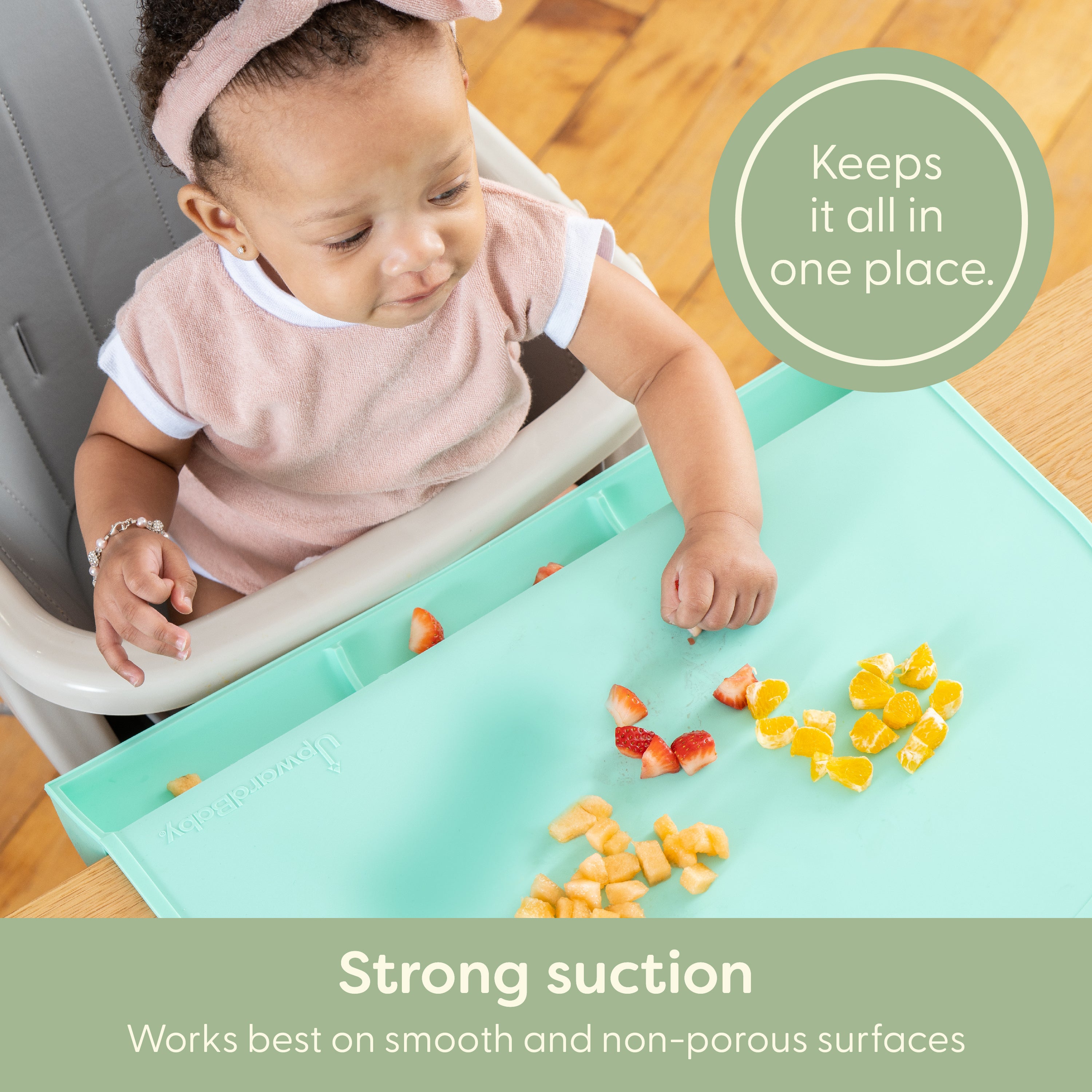 Food Catching Baby Placemat with Suction - UpwardBaby Gray Silicone Placemats for Kids Babies and Toddlers - Clean Mealtimes at Home or for