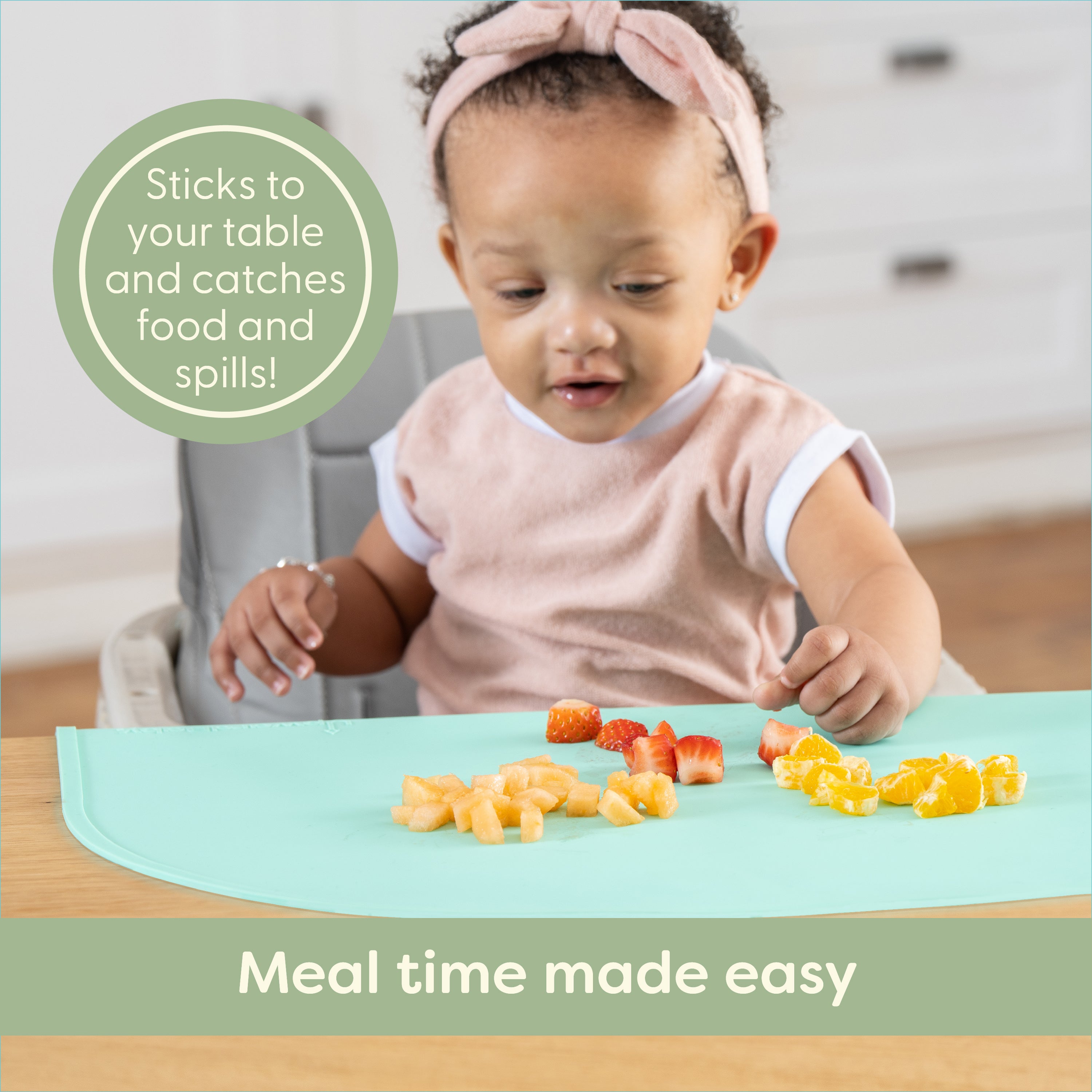 Food Catching Baby Placemat with Suction - Upwardbaby Gray Silicone Placemats for Kids Babies and Toddlers - Clean Mealtimes at Home or for