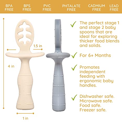 Socub Baby Spoons Self Feeding 6 Months, Silicone Baby Spoon First Stage  for Toddlers, Baby Feeding Spoon for Babies 6-12 Months, Baby Led Weaning