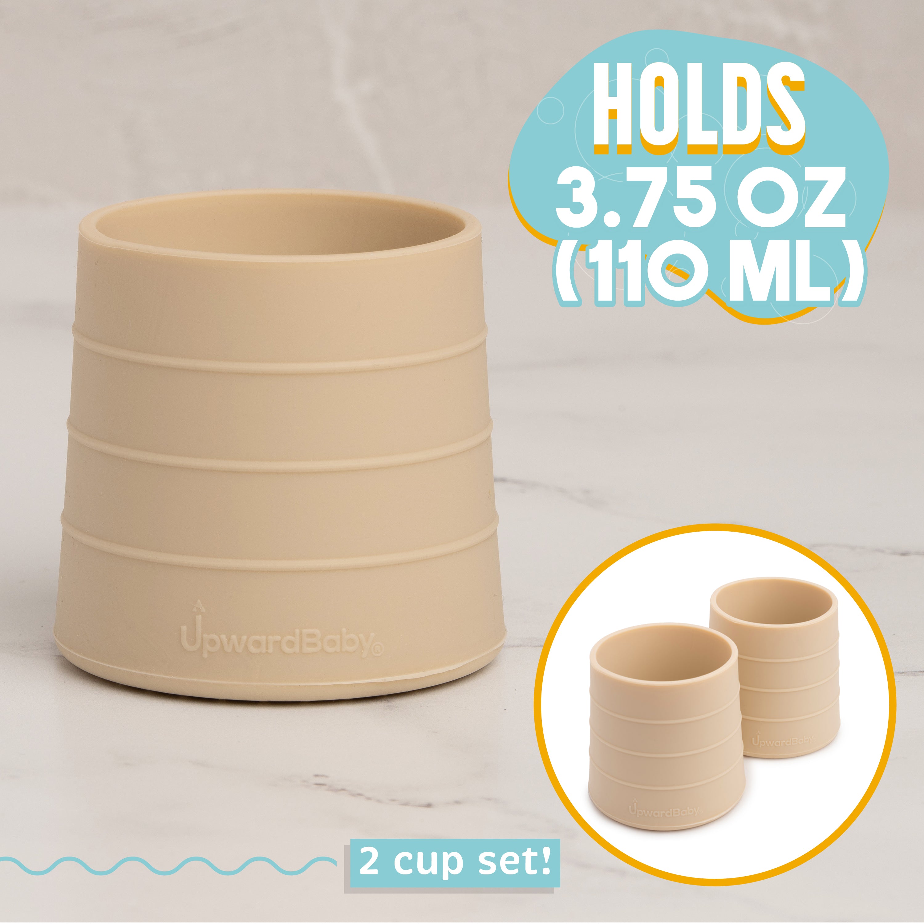 Upwardbaby Silicone Cups 2 PC Set - Transition Baby Open Cup from Bottle + Easy Grip Toddler Cups Spill Proof for 1 Year Old + Montessori Silicone Cu